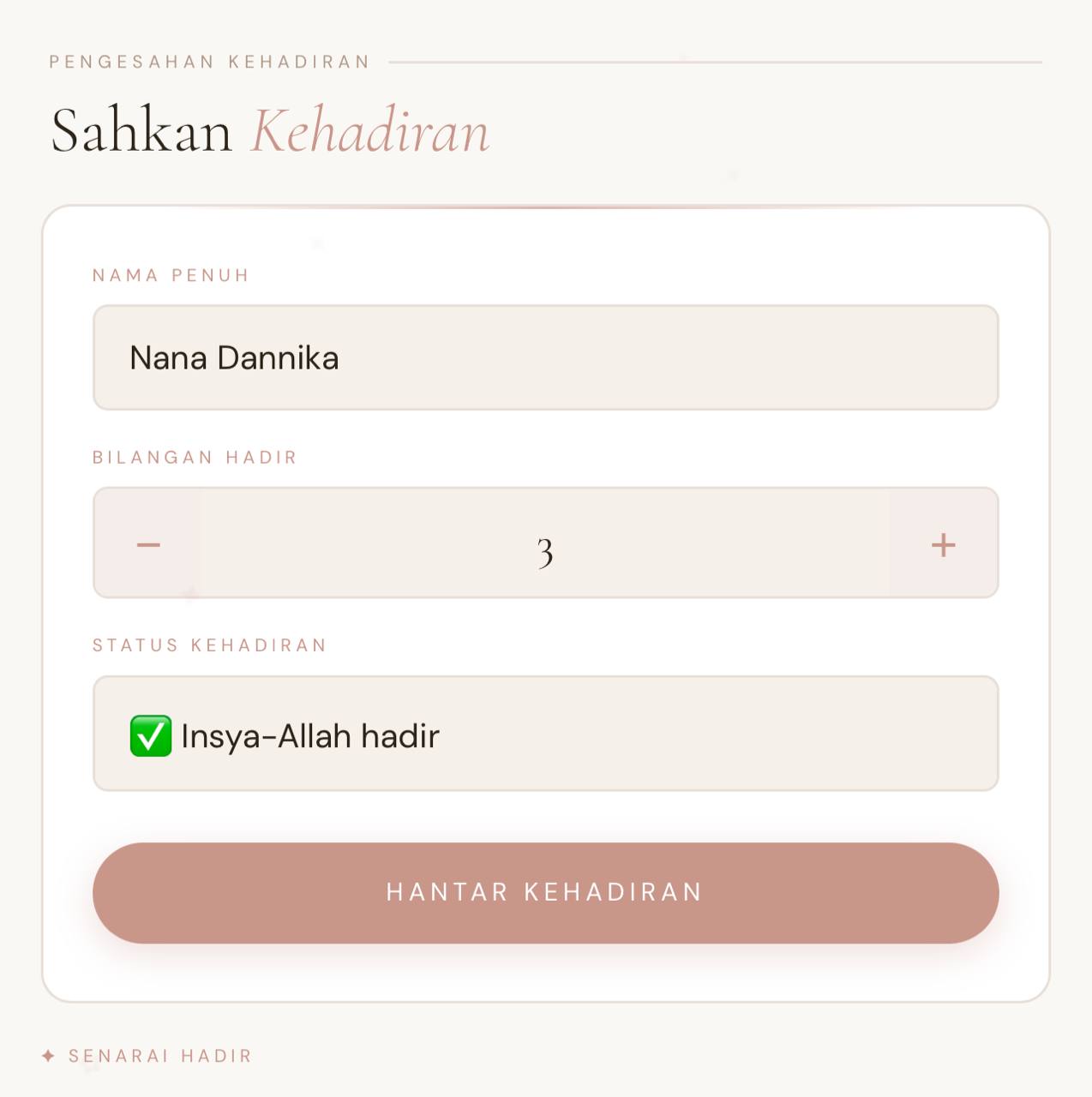 RSVP form dalam kad digital